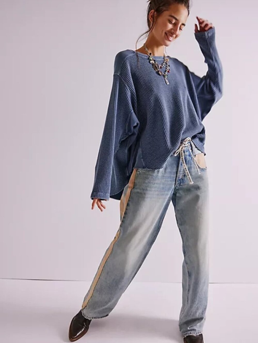 Free People FP One Blake Thermal Oversized Scoop Neck Long Sleeve Tunic Top S